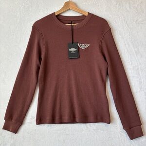 Harley Davidson womens‎ Brown red Long Sleeve Waffle Knit shirt size medium NWT